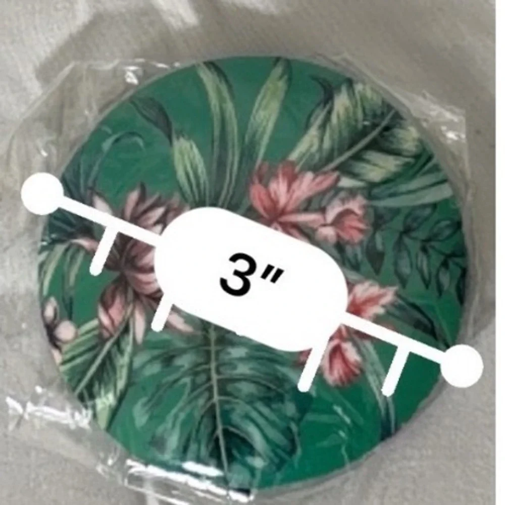 CEDON MuseumShops Tropical Floral Compact Pocket Mirror Green Pink NWT 115-51